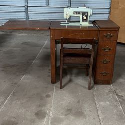 Sears Sewing Machine In Vintage Cabinet 