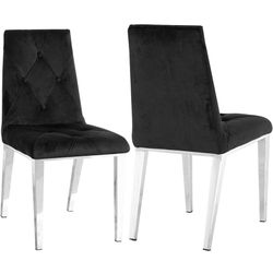 Set of 2 Velvet Dining Chairs - Contemporary Modern Style with Luxurious Deep Tufting, Polished Chrome Metal Legs - Perfect for Kitchen, Bedroom, Rest