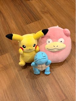 Pikachu, Squirtle, Slowpoke Plushes