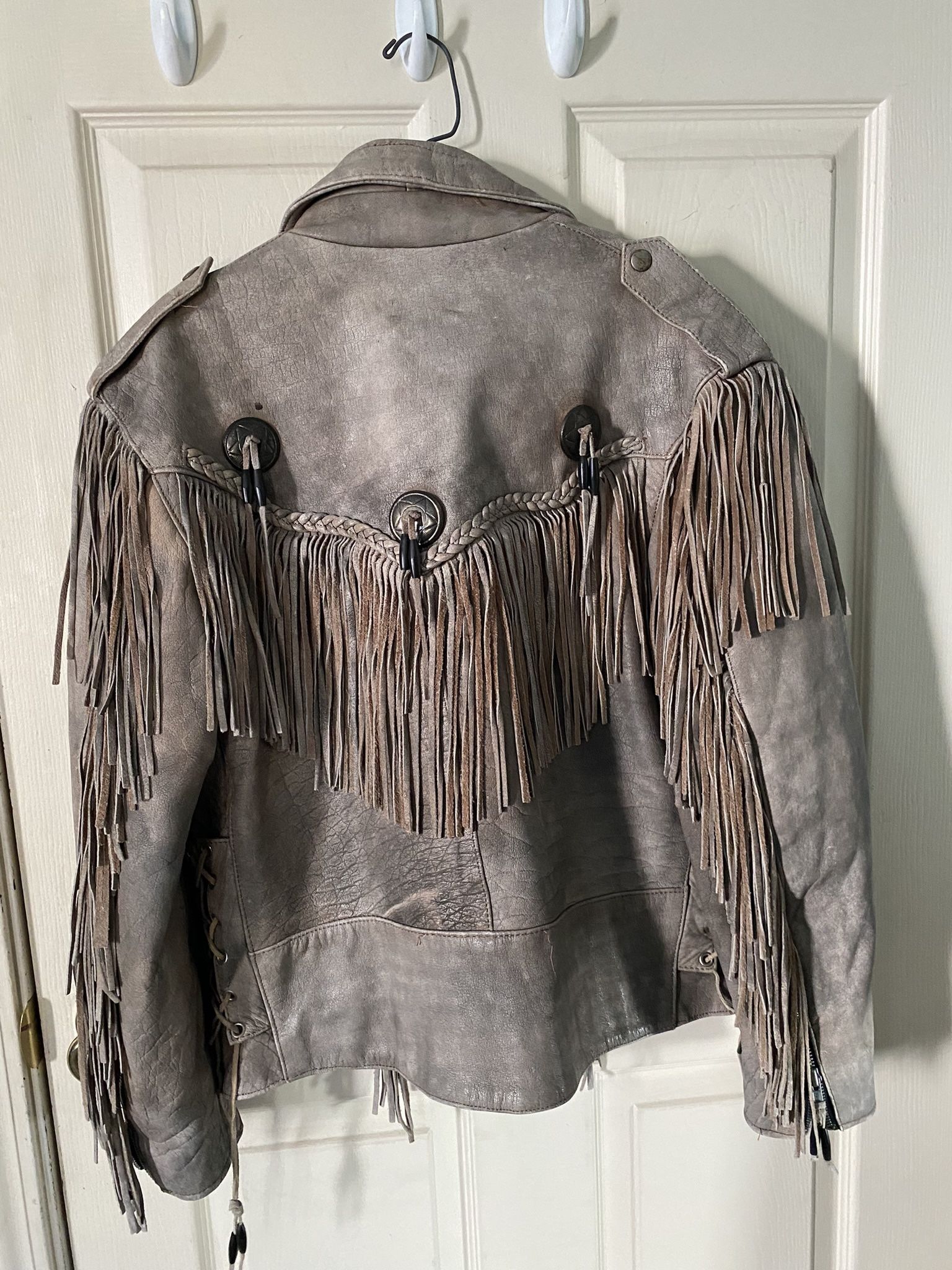Ladies Fringed Brown Leather Coat