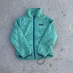 Patagonia green and blue quilted jacket size XS kids 5-6