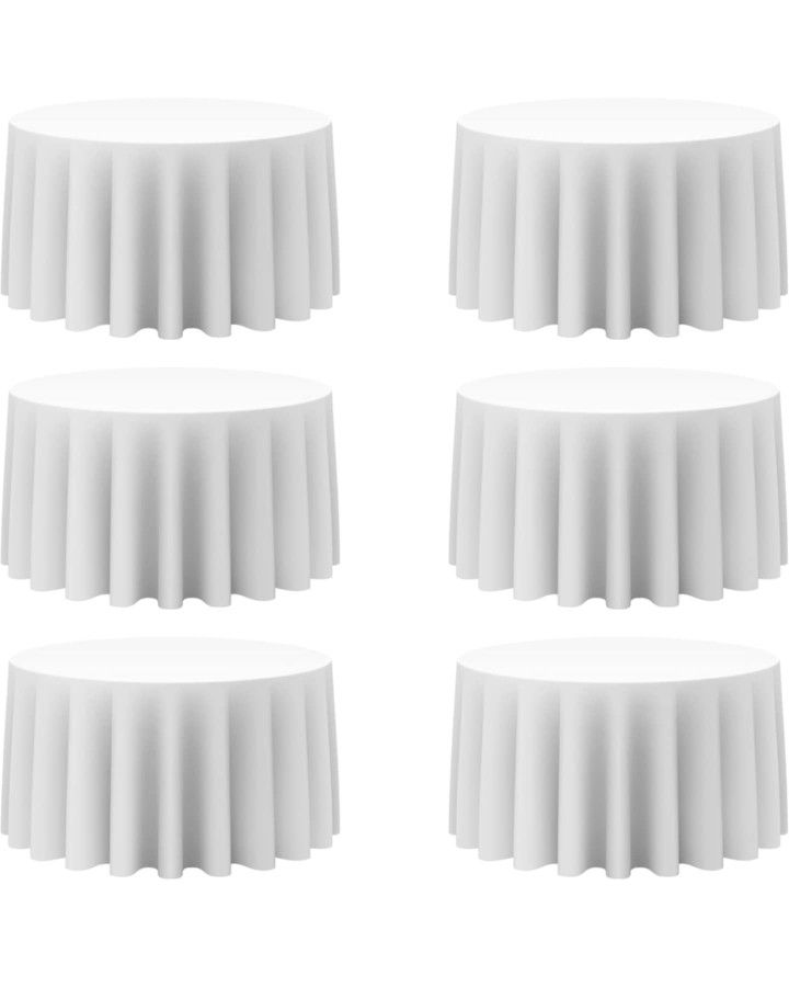 NEW OPEN BOX 6 Packs White Round Circle Tablecloths 120" For Wedding Reception Banquet & Restaurant