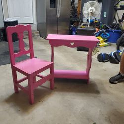 Pink Wooden Table And Chair 