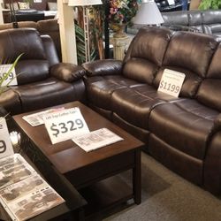 Brand New Brown Leather Manual Reclining Sofa + Loveseat 2PCs Set