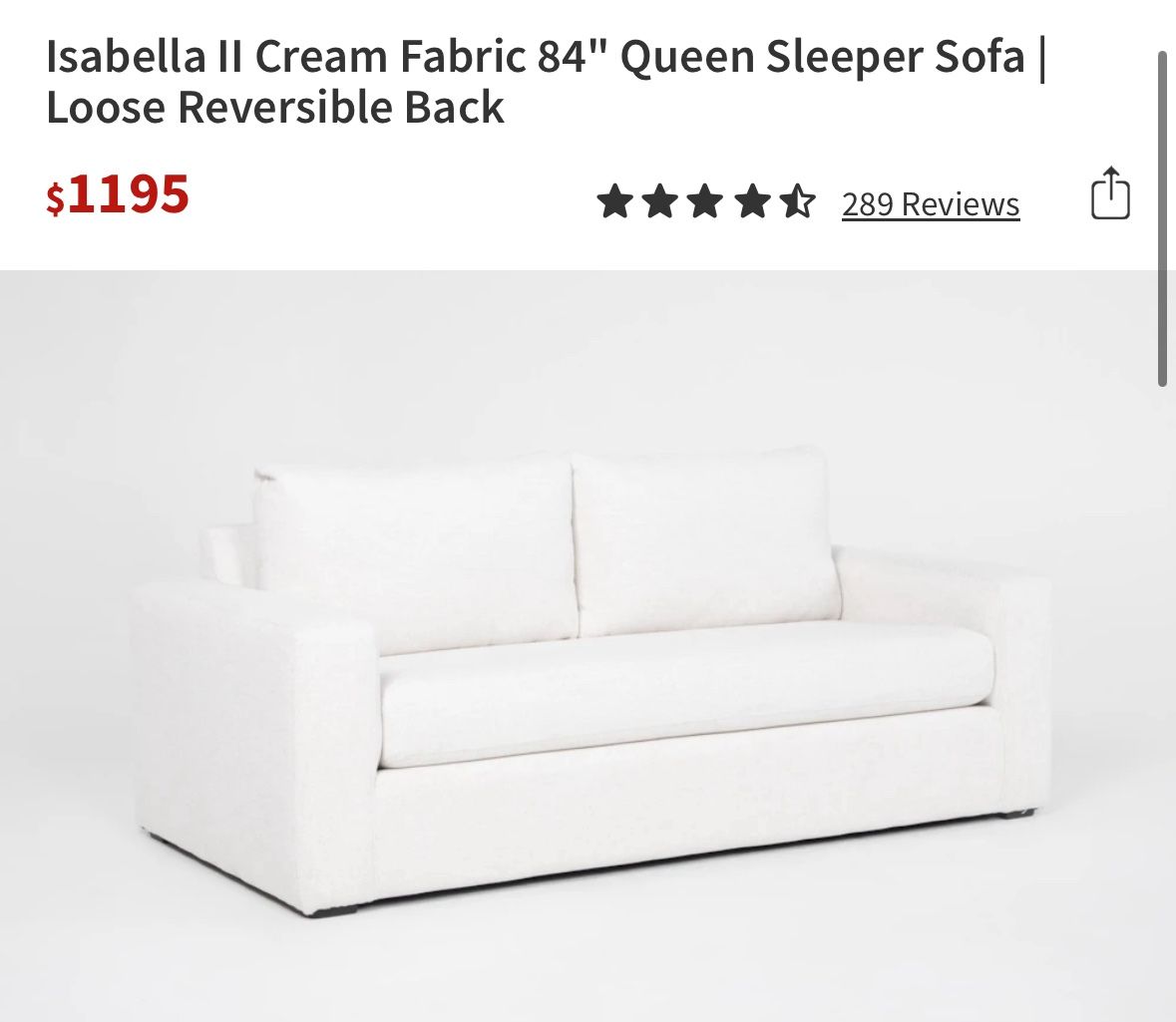 Living Spaces Isabella II Cream Fabric 84" Queen Sleeper Sofa | Lightly Used