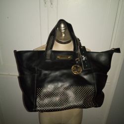 Black Leather Gold Studded Versace Tote Bag