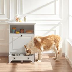 Feeding Station Furniture with 2 Elevated Dog Bowls, Dog Proof Hidden Design, Tilt Out Pet Food Stor
