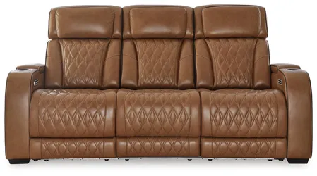 Ashley Boyington Dual Power Leather Reclining Sofa with extended ADH warranty – Caramel