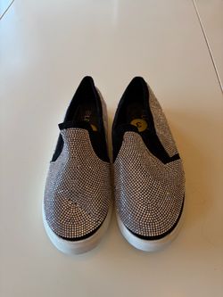 New Girls Sz 3 Silver Sparkly Rhinestone Slip On Shoes Bling