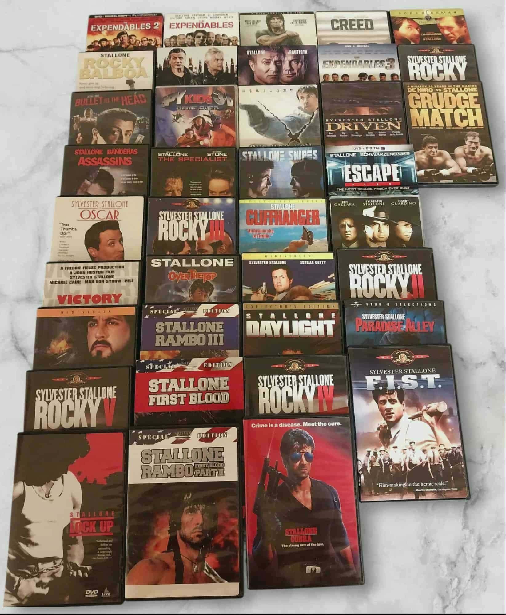 Sylvester Stallone DVD Collection-38 Movies! Rambo Rocky, The Expendibles, Cobra Mint CONDITION $215
