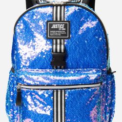 NWT Justice Girls Backpack Lunch Tote, Pencil Case & Key Chain 4 Piece Set Multi-Color Sequin