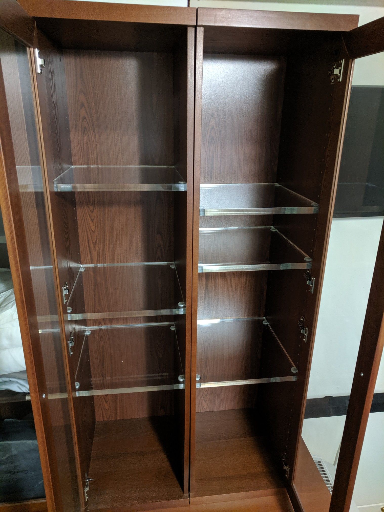 4 Ikea bookcases with custom Plexiglass shelves *pick up today price, $40*