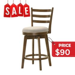 Walnut Ladder Back Counter Height Swivel Chair with Upholstered Seat - New Wood Counter Height Dining Chair 