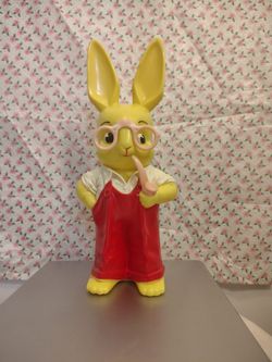 Vintage 1950s Knickerbocker Easter Bunny Plastic Coin Bank