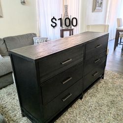BLACK WOOD DRESSER WITH 6 DRAWERS 