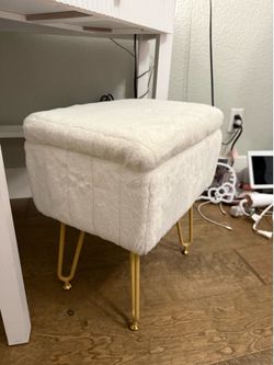 White Corner Vanity, Stool, & Mirror