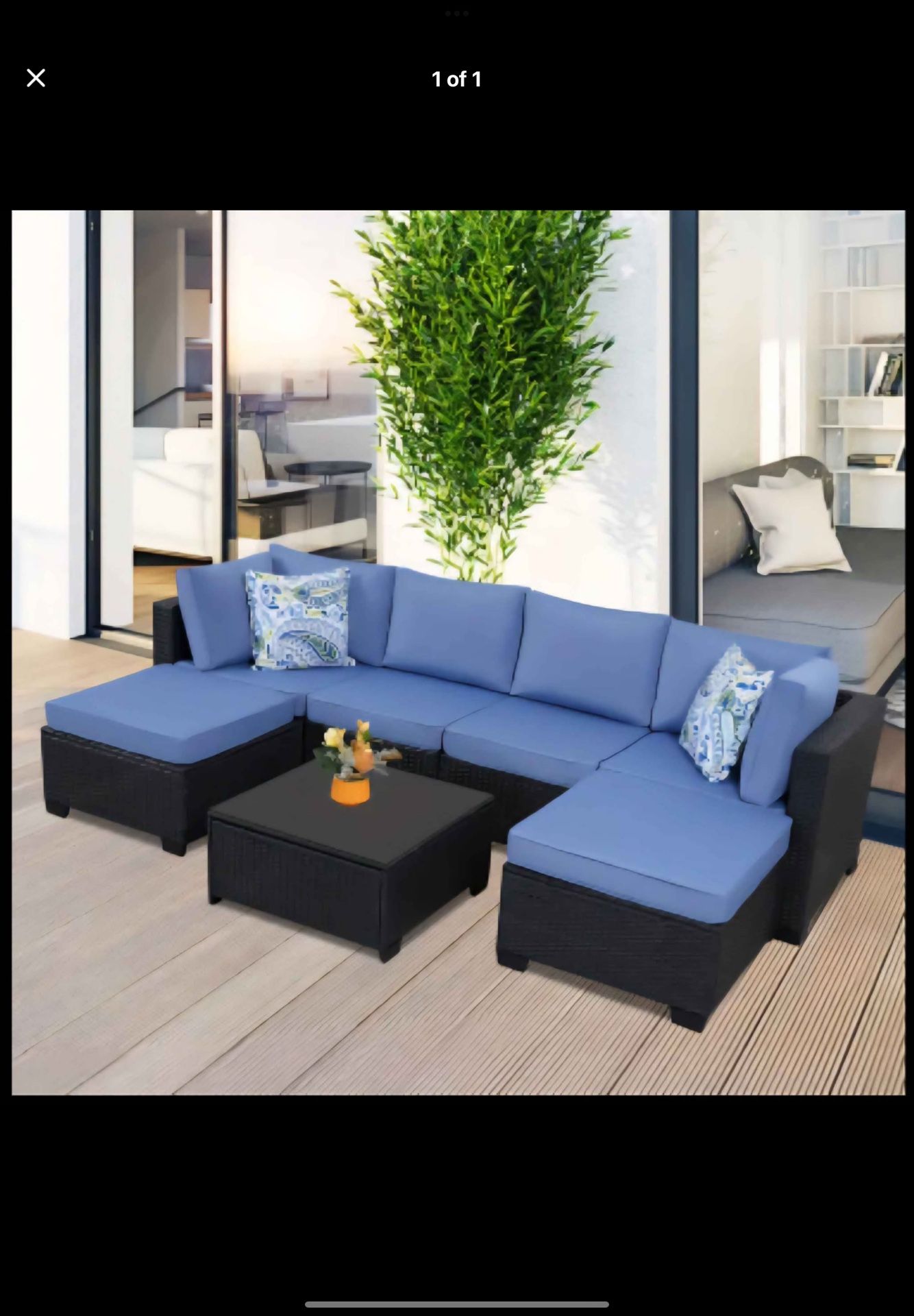 Patio Furniture Sets 7pcs With 4 Chairs, 2 Ottomans Coffee Table And Comfy Cushions, All Weather Reinforced Wicker Rattan Sectional Sofa