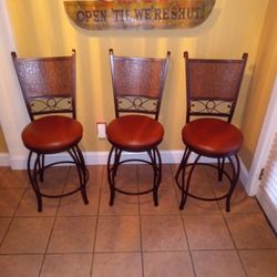 Three Bar Stools Swivel Leather 