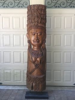 EXTRA LARGE UNIQUE TEAK WOOD CARVED BUDDHA SCULPTURE