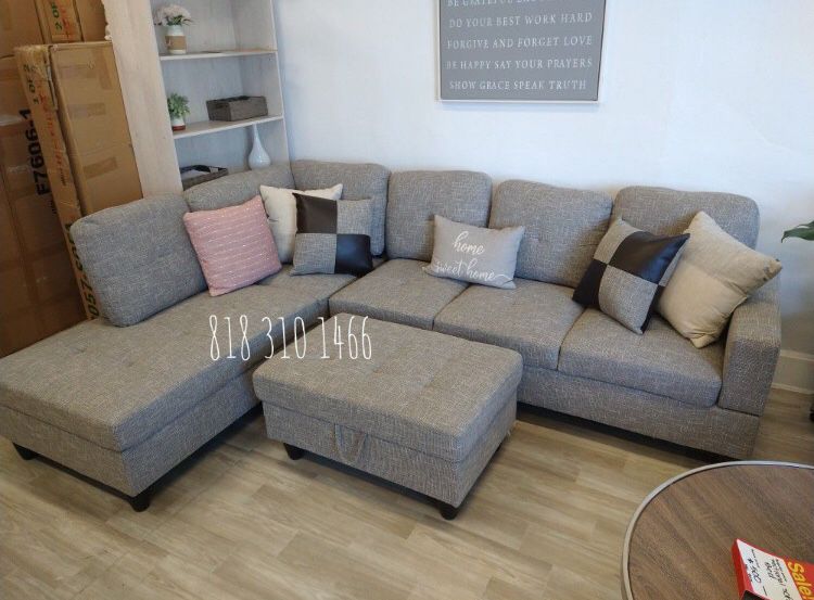 Grey Sectional Sofa With Storage Ottoman 