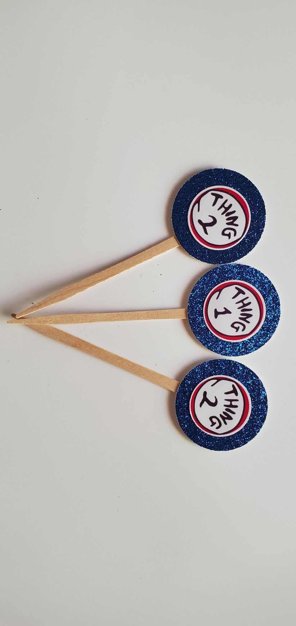 24 Thing 1 thing 2 cupcake toppers birthday party Favors supplies blue glitter