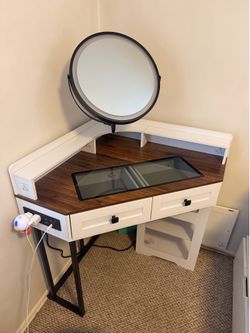 Corner Vanity Set w/ LED Mirror & Storage Tower