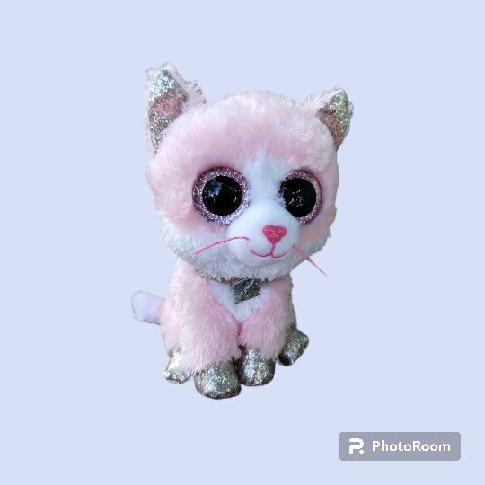 Ty Beanie Boos - Fiona The Pink Cat bean bag Plush Big Wide Eyes (Glitter Eyes)(Regular Size - 6 Inch)
