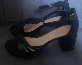 Womens black rhinestone block heels size  7 1/2
