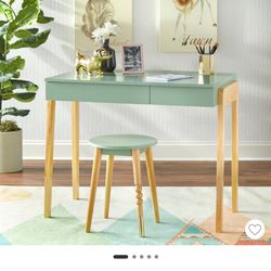 Kids Green And Natural Desk With Stool