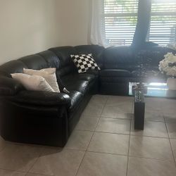 Black Leather Sectional Living Room Set