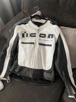 Icon leather motorcycle jacket with pads