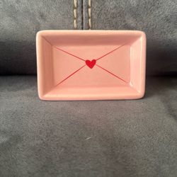 Small Pink Ceramic Envelope Dish With Red Heart Valentine