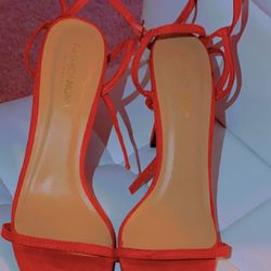 Red Lace Up Heels, Size 10 