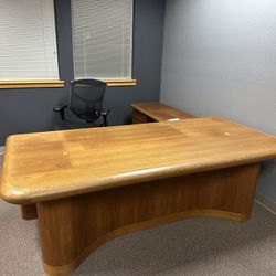 Vintage Teak Danish Desk And Return. L Shaped Wood Desk. 