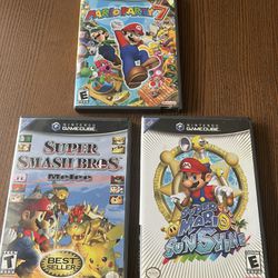 Nintendo Gamecube Games -Super Smash Bros, Mario Sunshine, Mario Party 7
