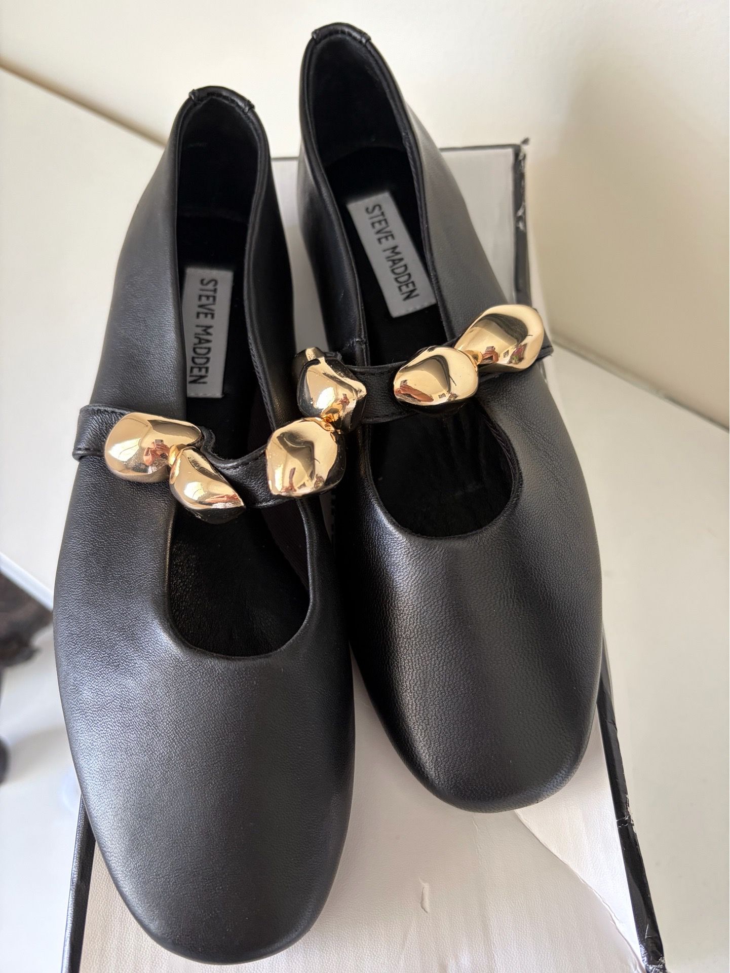 Steve Madden Black Gold Embellished Mary Jane Flats