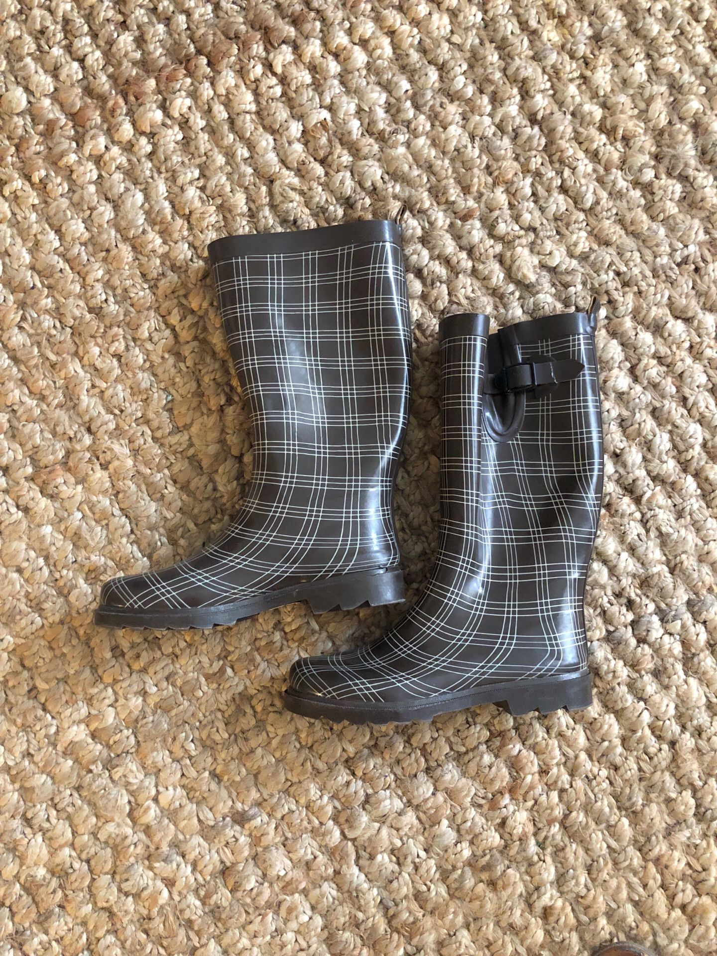 Brown rain boots