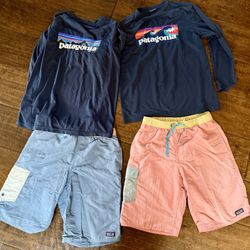 4 Piece Lot - Patagonia Boys Board Shorts & Rash Guards