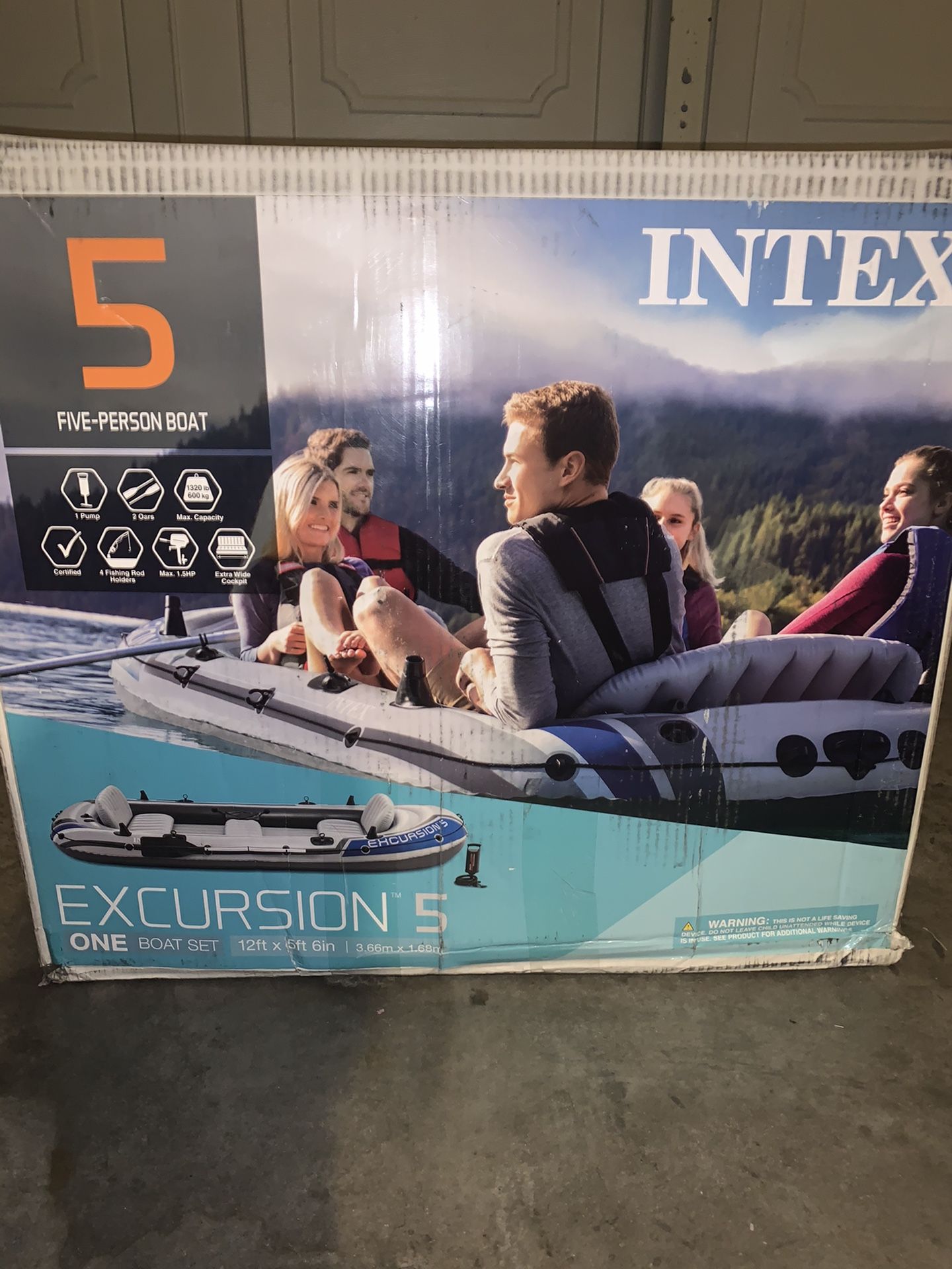 Intex Excursion 5-Person Inflatable Boat Set with 2 Oars Air Pump Latest Model