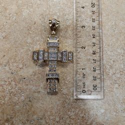 10k Yellow Gold Large Cross Pendant With CZ Stones