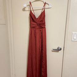 Azazie Raya Bridesmaid Dress Size AU 6 Stretch Satin A-Line V-Neck Floor Length