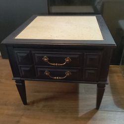 Wood End Table Stone Top