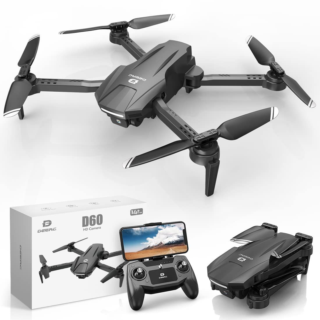 Brand new DEERC D60 Drones with Camera for Adults, Kids, FPV 1080P HD Video, Long Battery Life, Gravity Sensor, Foldable, Hobby RC Quadcopter DEERC D6