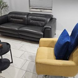 Reclining Leather Couch And Accent Chair