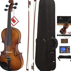Violin Cecilio CVN-300 Solidwood Ebony Fitted Violin with D'Addario Prelude Strings, Size 1/2