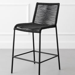 Set of 4 Indoor/ Outdoor Black Rope Barstools / Counter Chairs – Metal Frame, Modern Style”