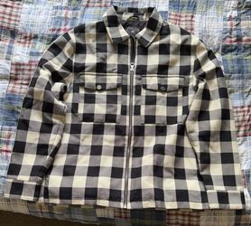 H&M Buffalo Check Zip-Up Overshirt Jacket Black/Cream
