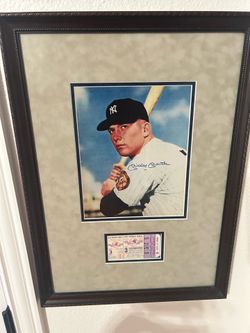 Mickey mantle signed picture with ticket stub, framed like no other!!