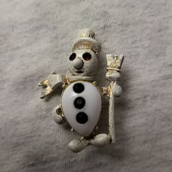 Dodds Doddz Christmas Snowman Chalk & Rhinestones Figural Brooch
