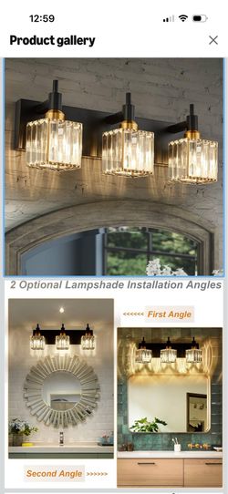 Modern Crystal Bathroom Vanity Light 3-Light Brass Wall Light Fixtures Over Mirror Black and Gold Vanity Lighting for Bathroom Square Shade Brass Wall